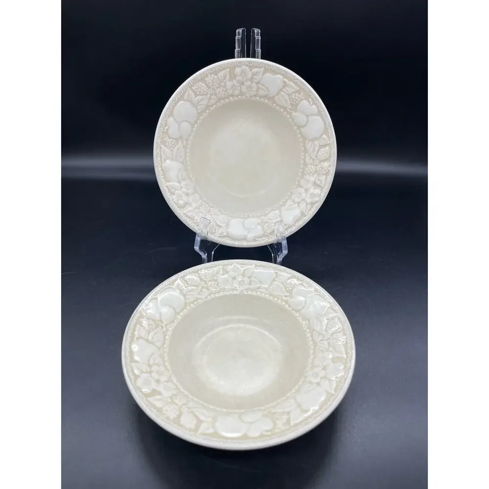 Vintage Metlox Vernon Ware Embossed Antiqua Set of 2 Fruit Bowls 6 3/8